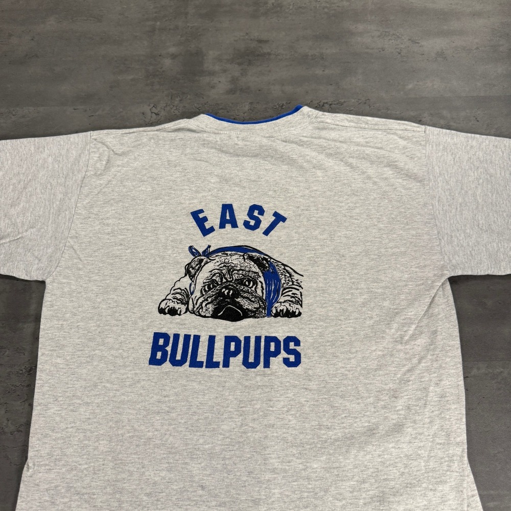 Vintage 90 East Bullpups‎ T Shirt Mens L Gray Music Band Bulldog Single Stitch